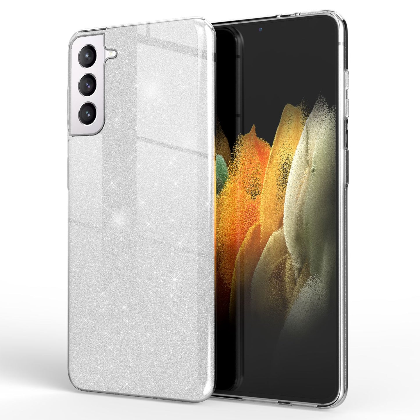 NALIA Glitzerhülle für Samsung Galaxy S21 – Funkelnder Glitzer-Look & Grip – SHINEPOP (Silikon Case) – Marke aus Berlin