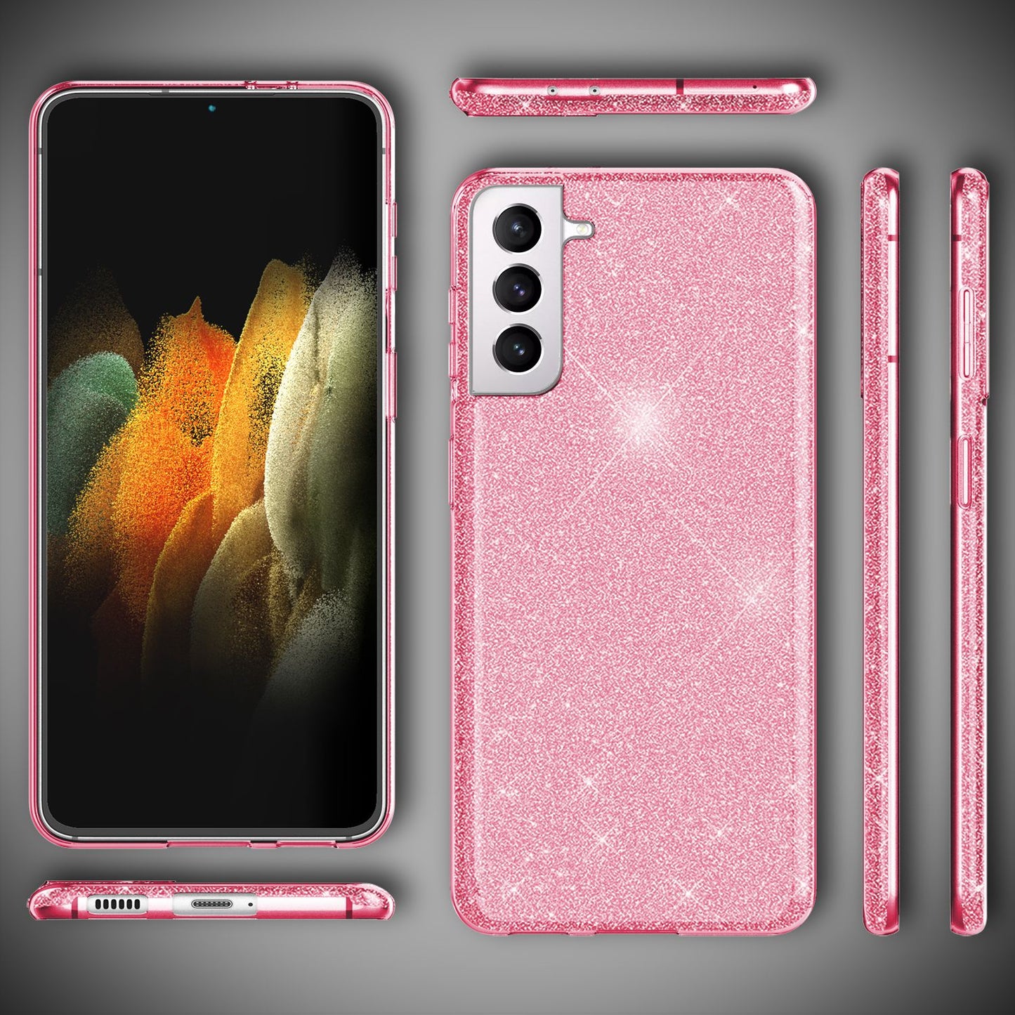 NALIA Glitzerhülle für Samsung Galaxy S21 – Funkelnder Glitzer-Look & Grip – SHINEPOP (Silikon Case) – Marke aus Berlin