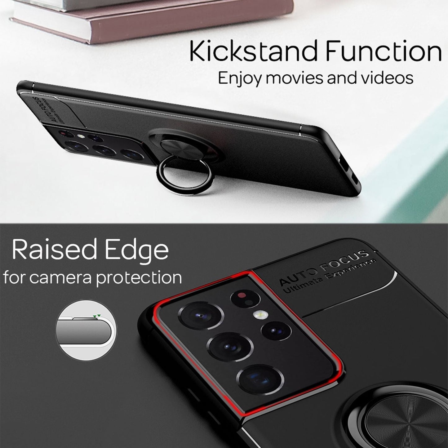 NALIA Ringhülle für Samsung Galaxy S21 Ultra – Ring-Ständer 360° & für Magnet-Halter – GRIP360 (Mattiertes Silikon Case) – Marke aus Berlin