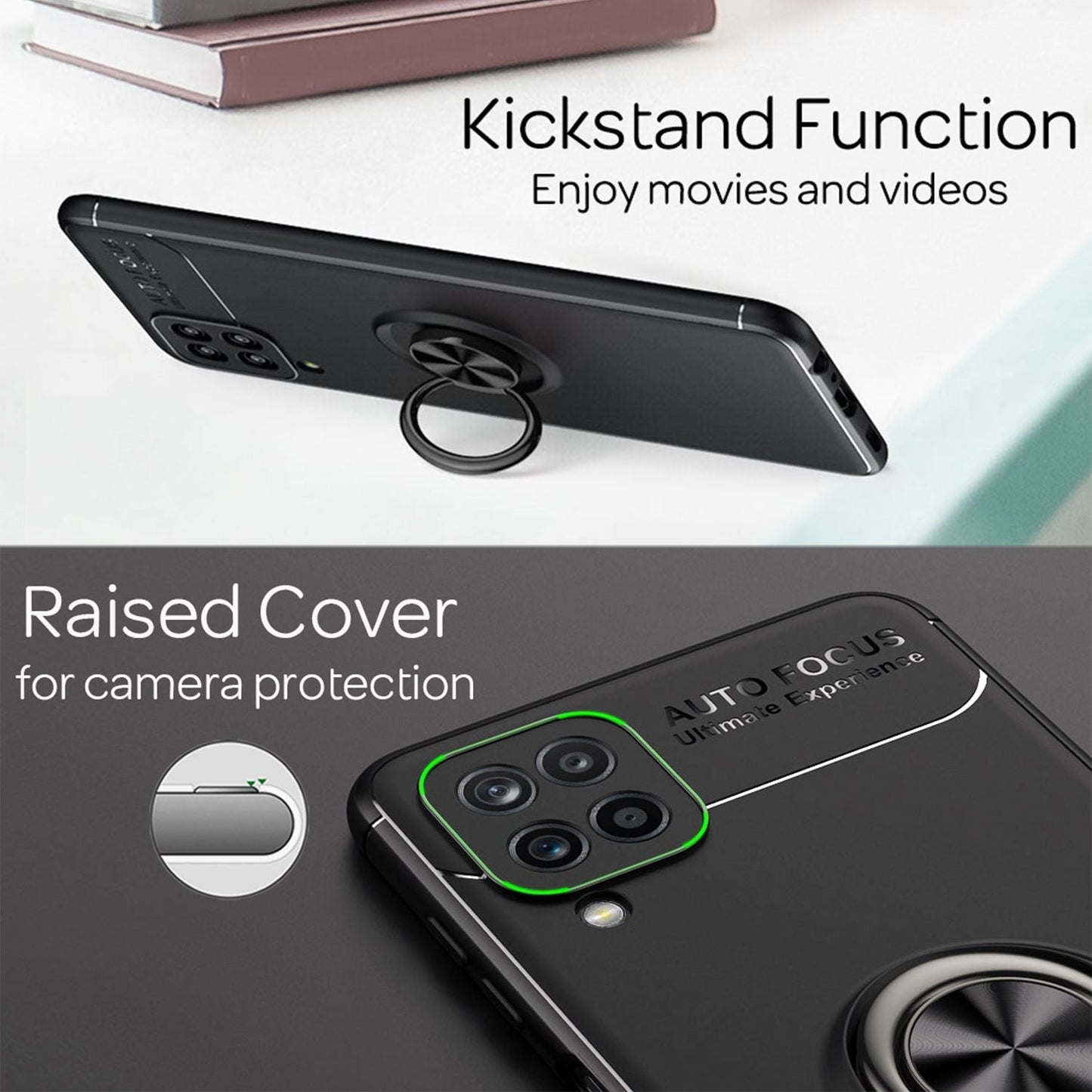 NALIA Ring Handyhülle kompatibel mit Samsung Galaxy A12 Hülle, Silikon Cover mit 360-Grad Finger-Halter für magnetische KFZ-Halterung, Schutzhülle Phone Case Handy-Tasche Etui Bumper