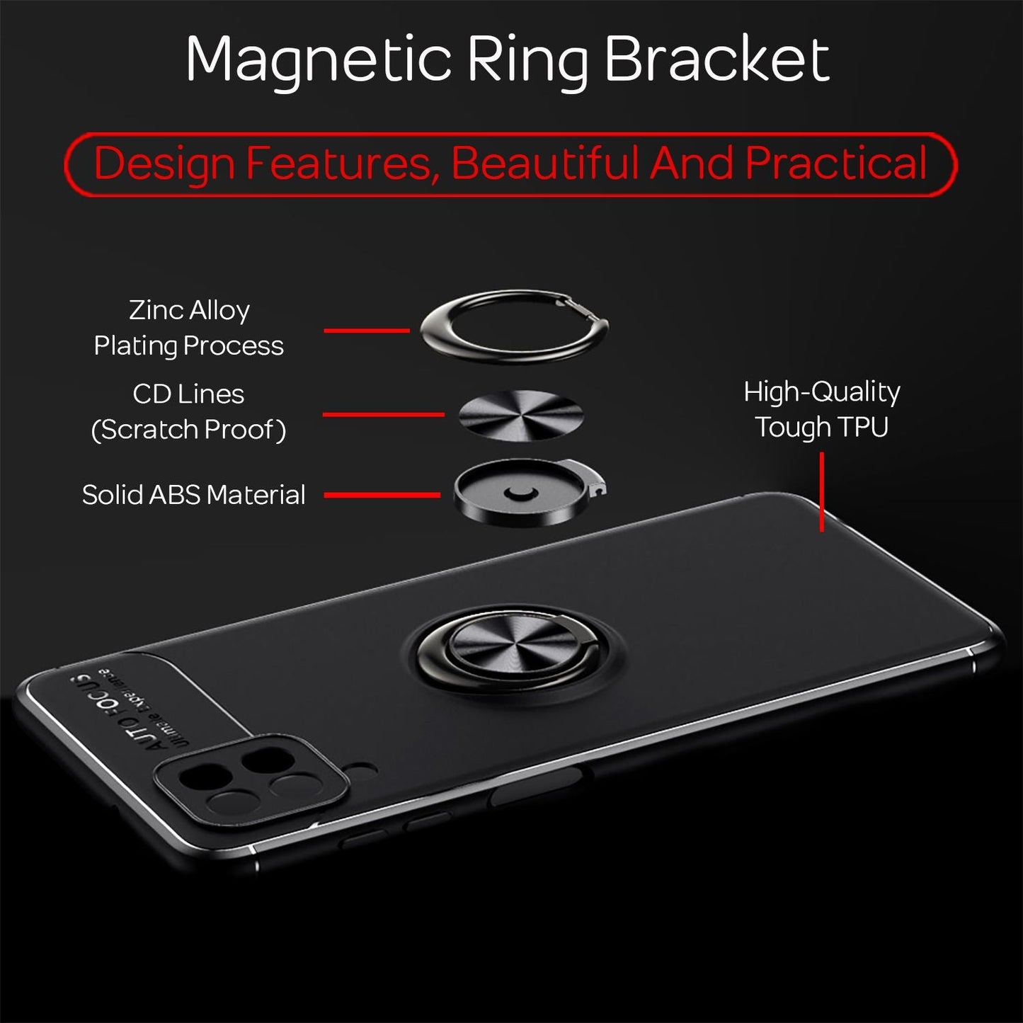 NALIA Ring Handyhülle kompatibel mit Samsung Galaxy A12 Hülle, Silikon Cover mit 360-Grad Finger-Halter für magnetische KFZ-Halterung, Schutzhülle Phone Case Handy-Tasche Etui Bumper