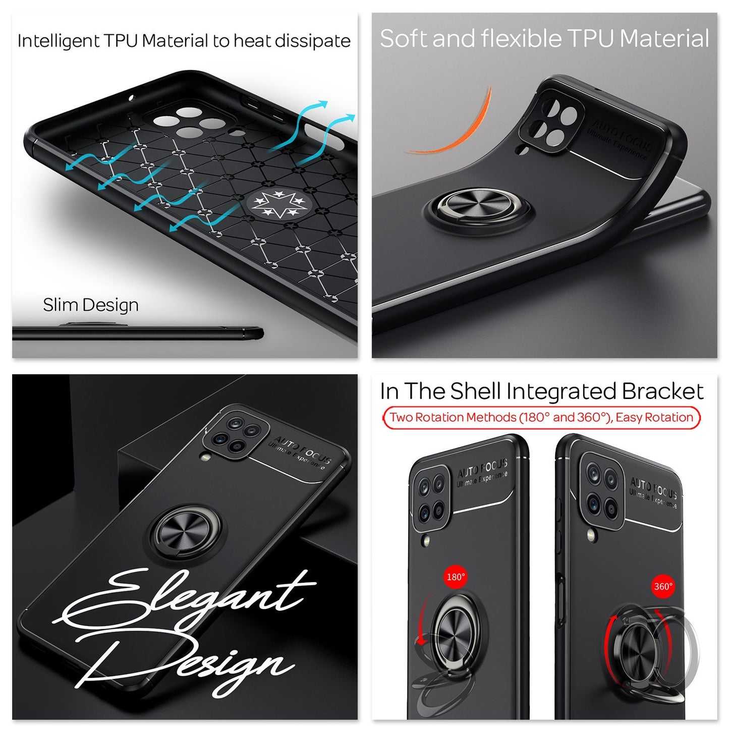 NALIA Ring Handyhülle kompatibel mit Samsung Galaxy A12 Hülle, Silikon Cover mit 360-Grad Finger-Halter für magnetische KFZ-Halterung, Schutzhülle Phone Case Handy-Tasche Etui Bumper