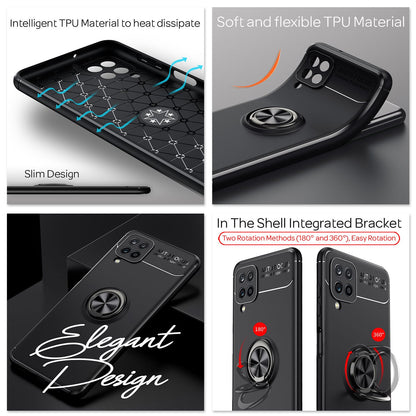 NALIA Ring Handyhülle kompatibel mit Samsung Galaxy A12 Hülle, Silikon Cover mit 360-Grad Finger-Halter für magnetische KFZ-Halterung, Schutzhülle Phone Case Handy-Tasche Etui Bumper