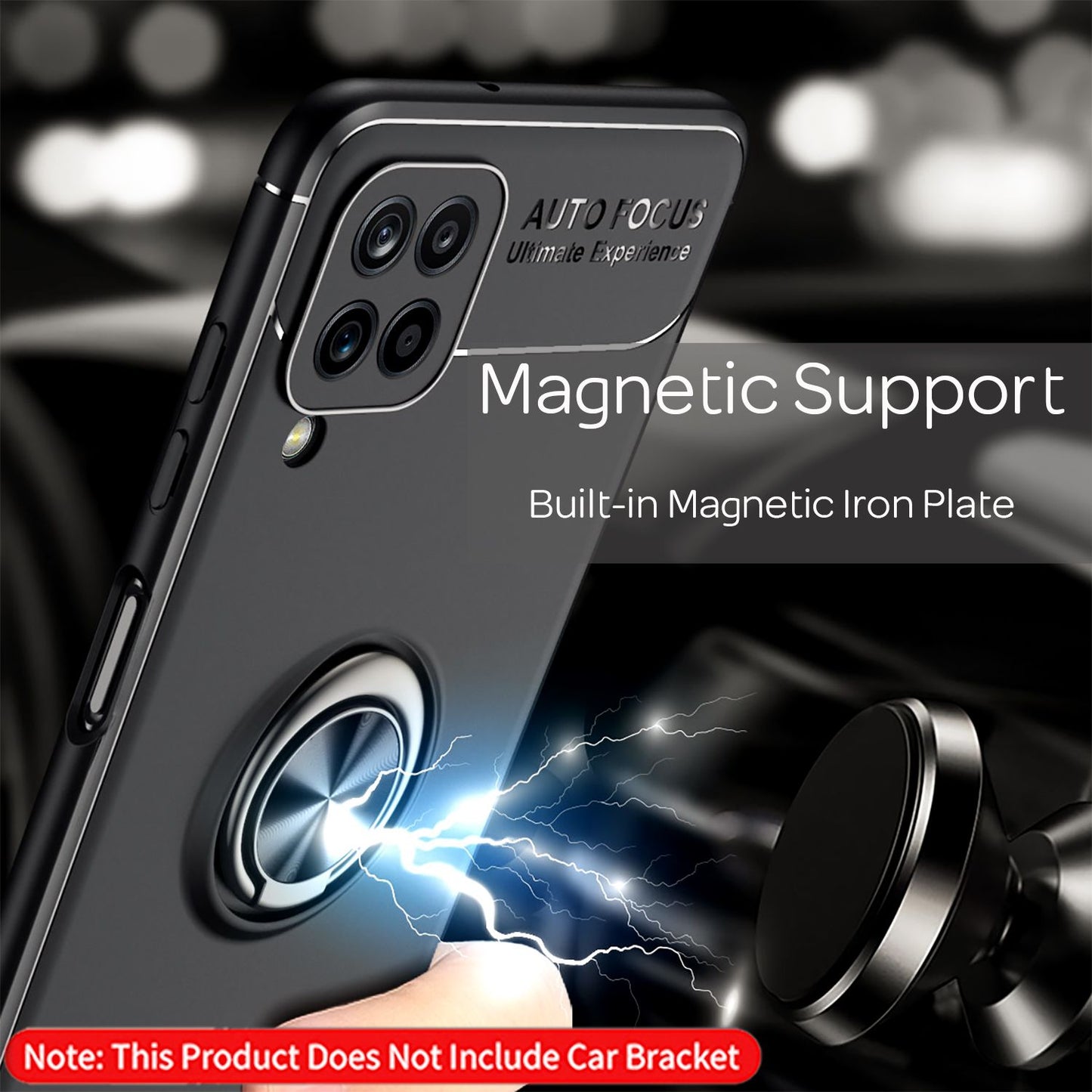 NALIA Ring Handyhülle kompatibel mit Samsung Galaxy A12 Hülle, Silikon Cover mit 360-Grad Finger-Halter für magnetische KFZ-Halterung, Schutzhülle Phone Case Handy-Tasche Etui Bumper