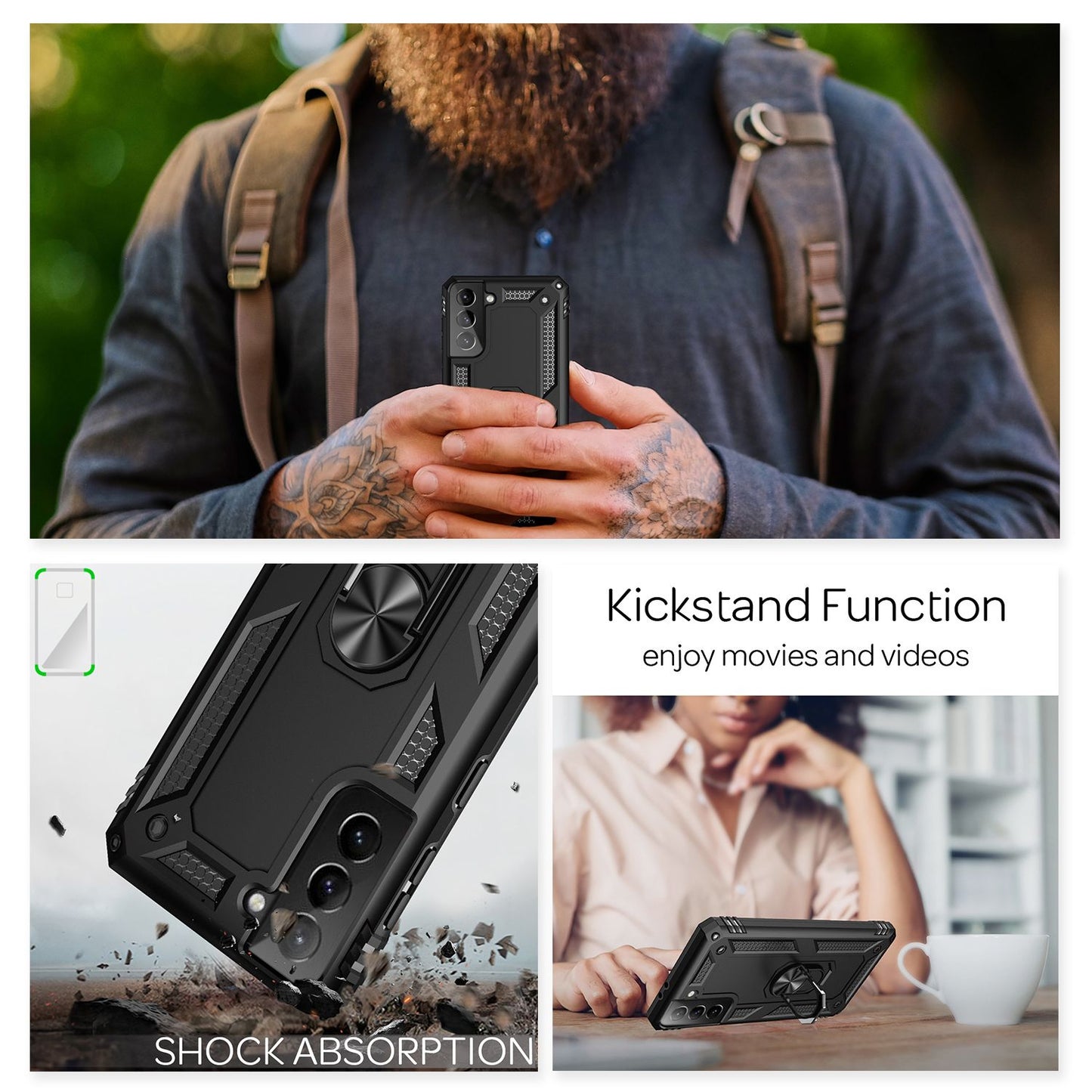 NALIA Panzerhülle für Samsung Galaxy S21 – Ring-Ständer 360° & Magnet-Halterung Kompatibel – RINGDEFEND (Stoßfestes Outdoor Case) – Marke aus Berlin