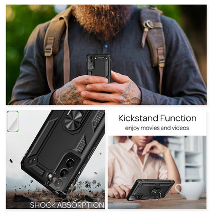 NALIA Panzerhülle für Samsung Galaxy S21 – Ring-Ständer 360° & Magnet-Halterung Kompatibel – RINGDEFEND (Stoßfestes Outdoor Case) – Marke aus Berlin