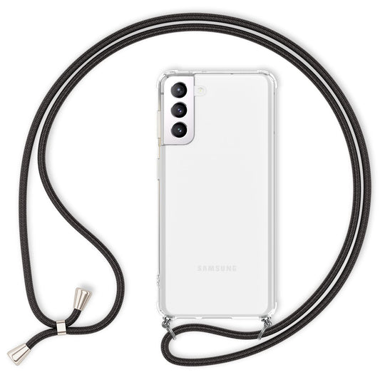 NALIA Handykette für Samsung Galaxy S21 – Transparentes Hybrid-Case & Band – HANGIT (Anti-Gelb Rückseite & Verstellbar) – Marke aus Berlin
