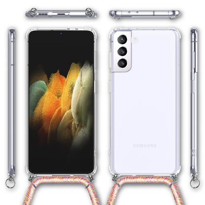 NALIA Handykette für Samsung Galaxy S21 Plus – Transparentes Hybrid-Case & Band – HANGIT (Anti-Gelb Rückseite & Verstellbar) – Marke aus Berlin