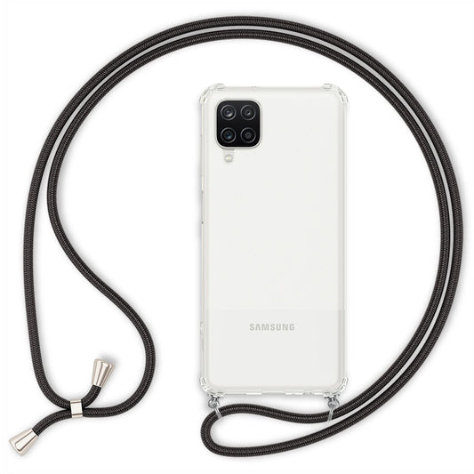 NALIA Handykette für Samsung Galaxy A12 – Transparentes Hybrid-Case & Band – HANGIT (Anti-Gelb Rückseite & Verstellbar) – Marke aus Berlin