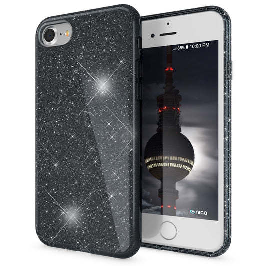 NALIA Glitzerhülle für iPhone 7 / 8 / SE (2020 / 2022) – Funkelnder Glitzer-Look & Grip – SHINEPOP (Silikon Case) – Marke aus Berlin