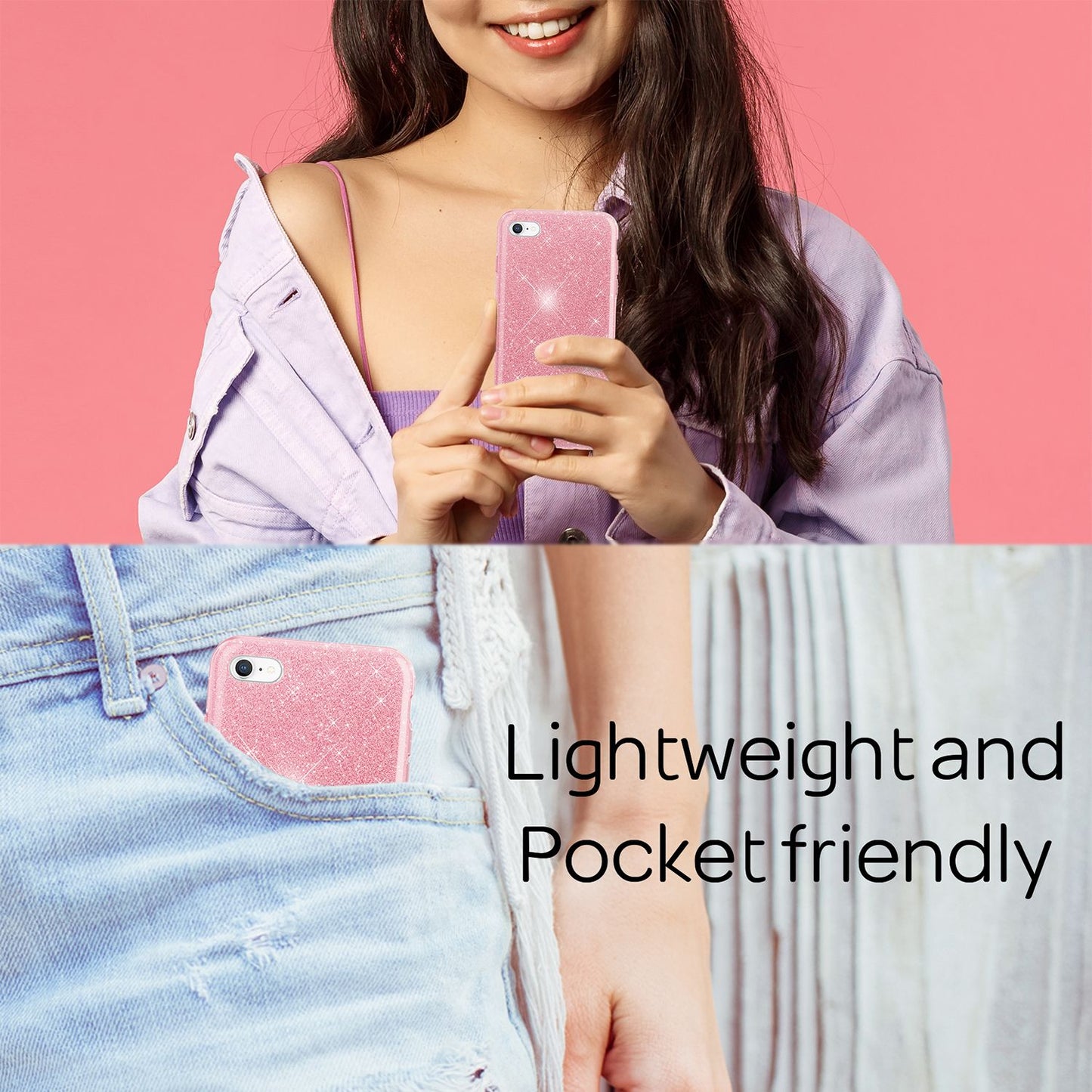 NALIA Glitzerhülle für iPhone 7 / 8 / SE (2020 / 2022) – Funkelnder Glitzer-Look & Grip – SHINEPOP (Silikon Case) – Marke aus Berlin
