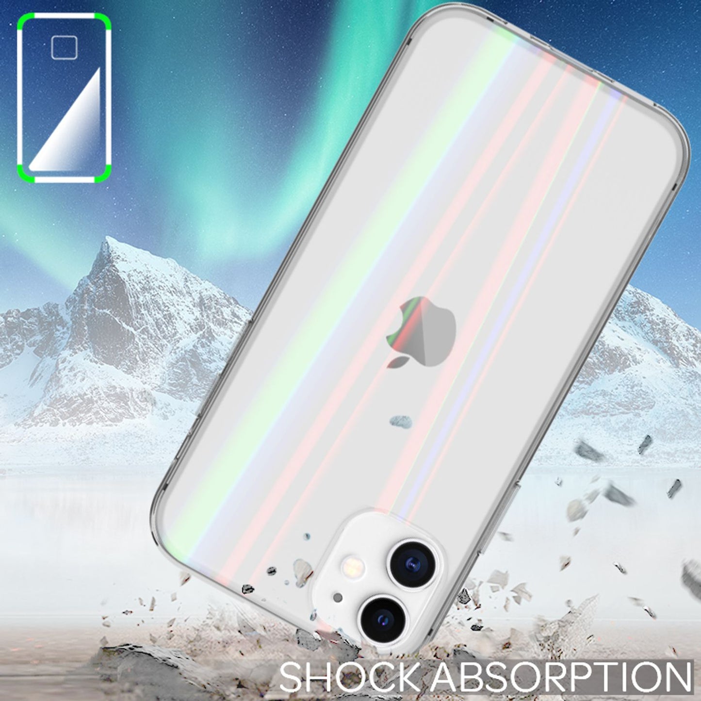 NALIA Klares Hartglas Case kompatibel mit iPhone 12 Mini Hülle, Durchsichtiges Regenbogen Hardcase aus Tempered Glass & Silikon Bumper, Holografisch Bunt Glänzende Handyhülle Cover
