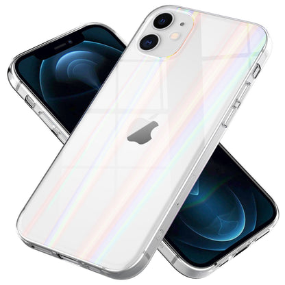 NALIA Klares Hartglas Case kompatibel mit iPhone 12 / iPhone 12 Pro Hülle, Durchsichtiges Regenbogen Hardcase aus Tempered Glass & Silikon Bumper, Holografisch Glänzende Handyhülle