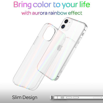 NALIA Klares Hartglas Case kompatibel mit iPhone 12 / iPhone 12 Pro Hülle, Durchsichtiges Regenbogen Hardcase aus Tempered Glass & Silikon Bumper, Holografisch Glänzende Handyhülle