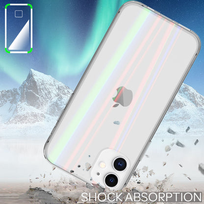 NALIA Klares Hartglas Case kompatibel mit iPhone 12 / iPhone 12 Pro Hülle, Durchsichtiges Regenbogen Hardcase aus Tempered Glass & Silikon Bumper, Holografisch Glänzende Handyhülle