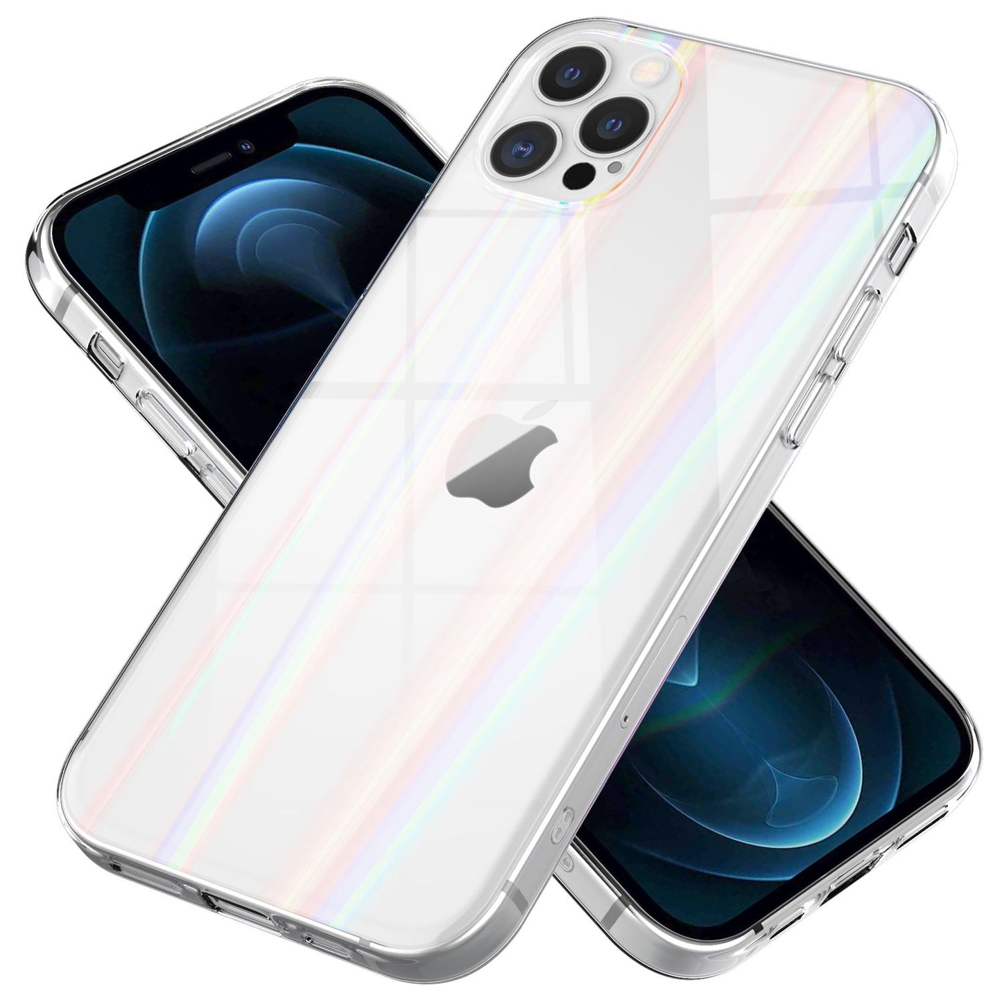 NALIA Transparente Glashülle für iPhone 12 Pro Max – Holografischer Prisma-Effekt (Regenbogen Schimmer) – 9H Hartglas & Anti-Gelb – AURORA – Marke aus Berlin