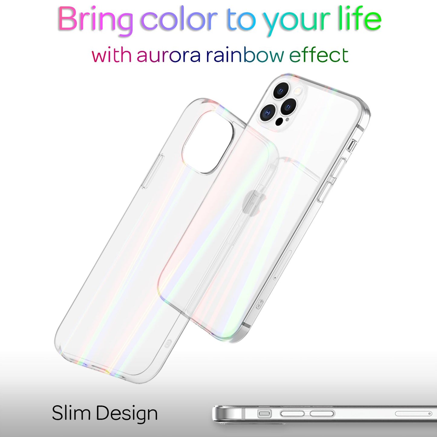 NALIA Transparente Glashülle für iPhone 12 Pro Max – Holografischer Prisma-Effekt (Regenbogen Schimmer) – 9H Hartglas & Anti-Gelb – AURORA – Marke aus Berlin