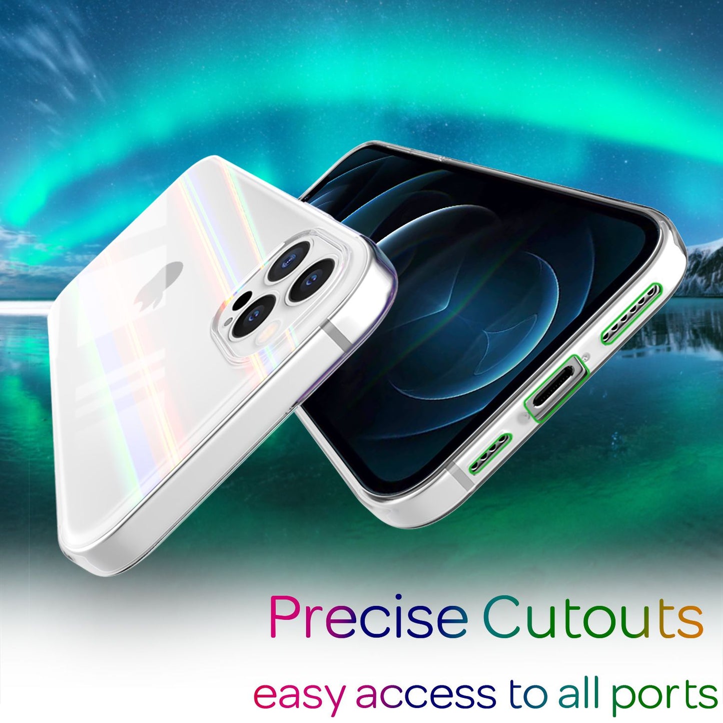 NALIA Transparente Glashülle für iPhone 12 Pro Max – Holografischer Prisma-Effekt (Regenbogen Schimmer) – 9H Hartglas & Anti-Gelb – AURORA – Marke aus Berlin