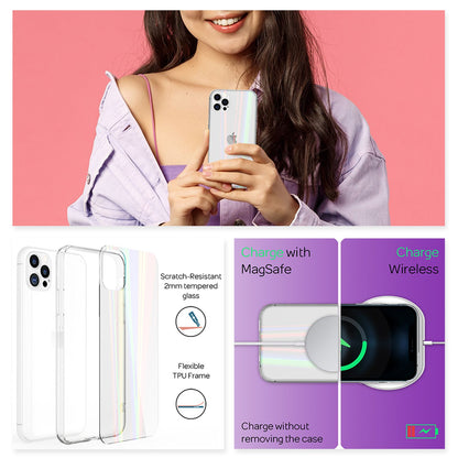 NALIA Transparente Glashülle für iPhone 12 Pro Max – Holografischer Prisma-Effekt (Regenbogen Schimmer) – 9H Hartglas & Anti-Gelb – AURORA – Marke aus Berlin