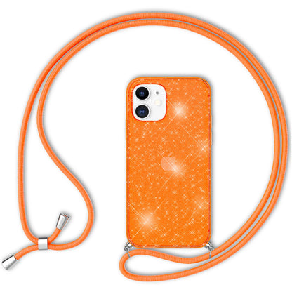 NALIA Handykette mit Neon Glitzerhülle für iPhone 12 Mini – Durchsichtig & Funkelnd – HANGIT SPARK (Transparentes Silikon Case zum Umhängen) – Marke aus Berlin