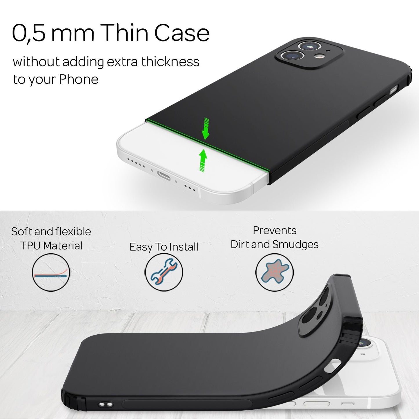 NALIA Extra Dünne Handyhülle kompatibel mit iPhone 12 Mini Hülle, Schutzhülle Matt Ultra-Slim Bumper Cover, Rutschfest & Stoßfest Phone Case Handy-Tasche Backcover TPU Silikonhülle Soft Skin - Schwarz