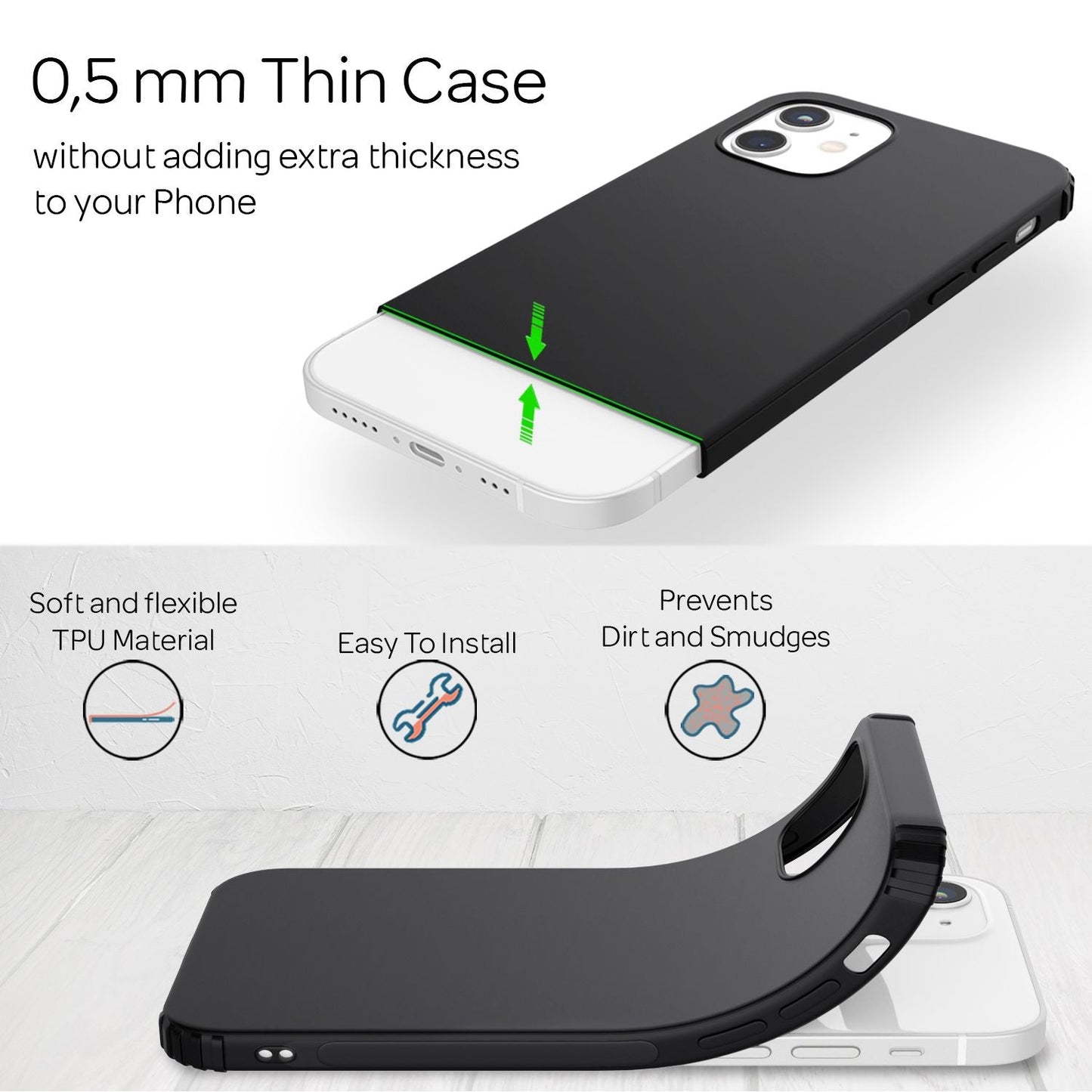 NALIA  Extra Dünne Handyhülle kompatibel mit iPhone 12 / iPhone 12 Pro Hülle, Schutzhülle Matt Ultra-Slim Bumper Cover, Rutschfest & Stoßfest Phone Case Handy-Tasche Backcover Silikonhülle - Schwarz