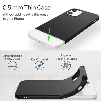 NALIA  Extra Dünne Handyhülle kompatibel mit iPhone 12 / iPhone 12 Pro Hülle, Schutzhülle Matt Ultra-Slim Bumper Cover, Rutschfest & Stoßfest Phone Case Handy-Tasche Backcover Silikonhülle - Schwarz