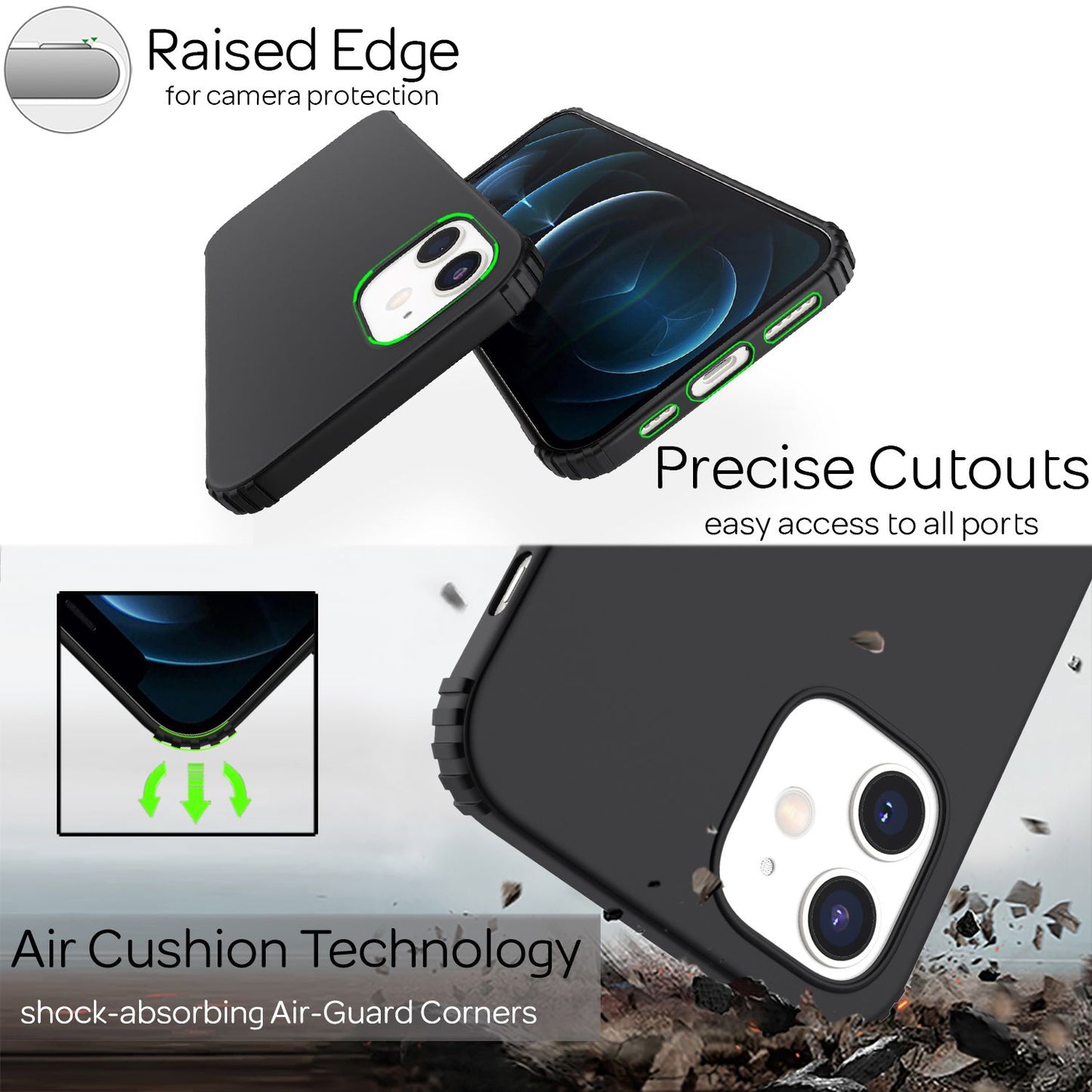 NALIA  Extra Dünne Handyhülle kompatibel mit iPhone 12 / iPhone 12 Pro Hülle, Schutzhülle Matt Ultra-Slim Bumper Cover, Rutschfest & Stoßfest Phone Case Handy-Tasche Backcover Silikonhülle - Schwarz
