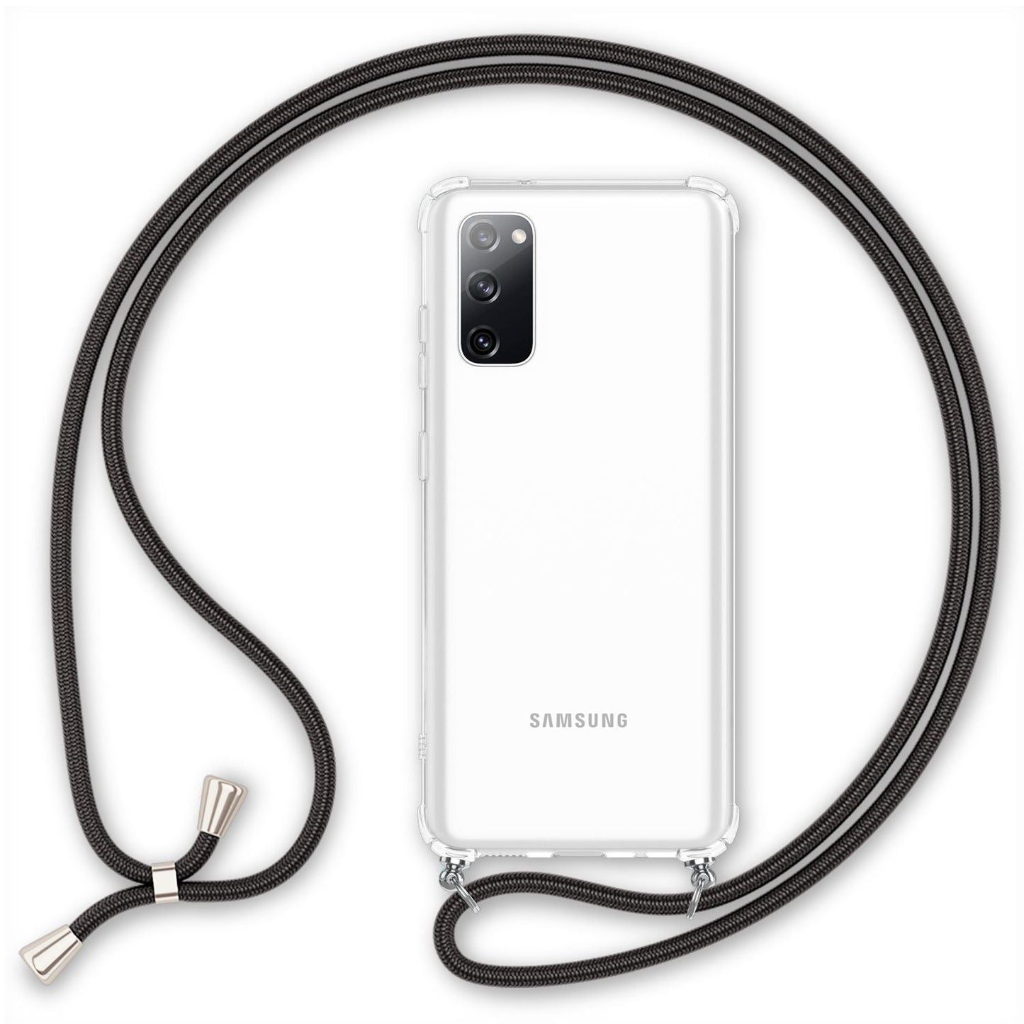 NALIA Handykette für Samsung Galaxy S20 FE – Transparentes Hybrid-Case & Band – HANGIT (Anti-Gelb Rückseite & Verstellbar) – Marke aus Berlin