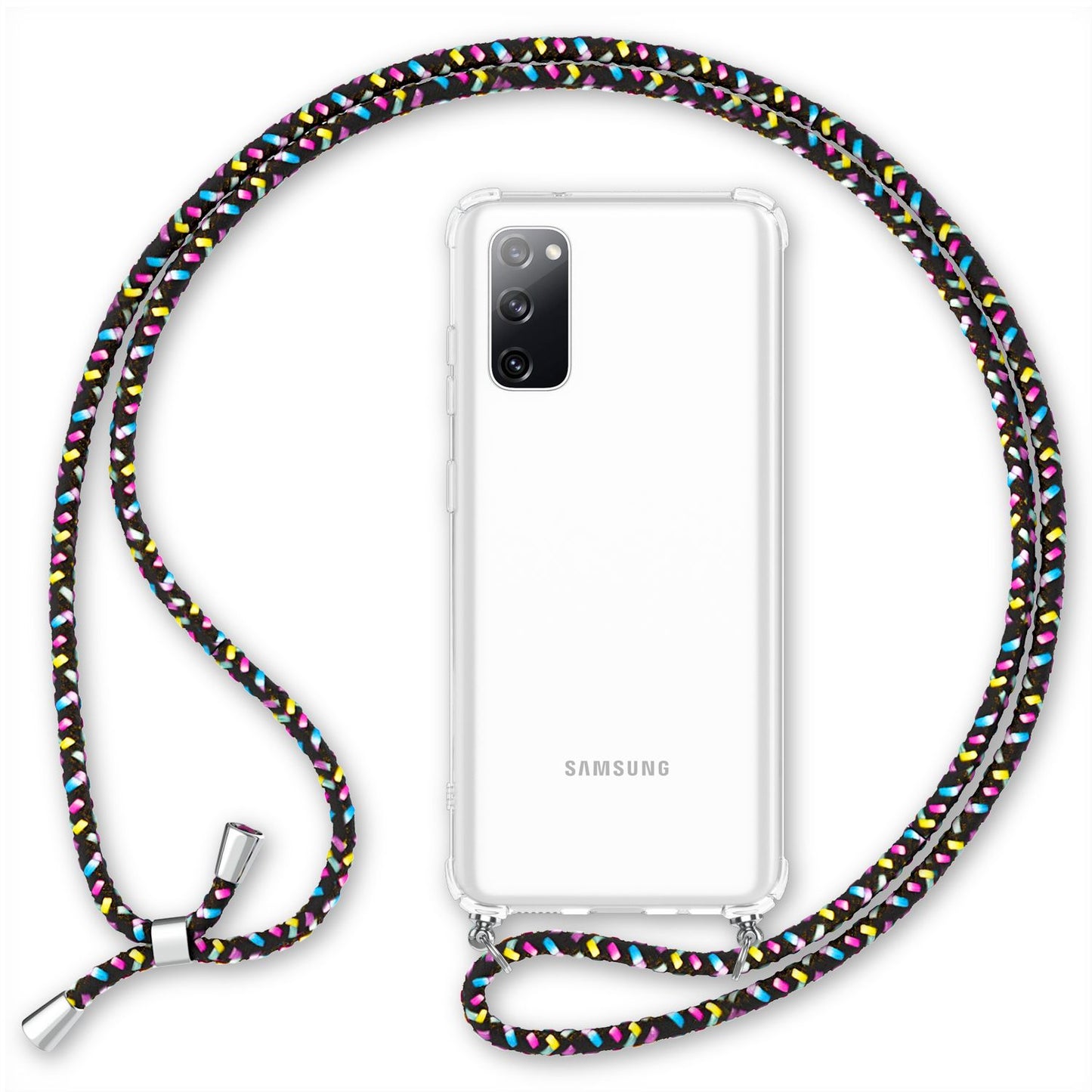 NALIA Handykette für Samsung Galaxy S20 FE – Transparentes Hybrid-Case & Band – HANGIT (Anti-Gelb Rückseite & Verstellbar) – Marke aus Berlin