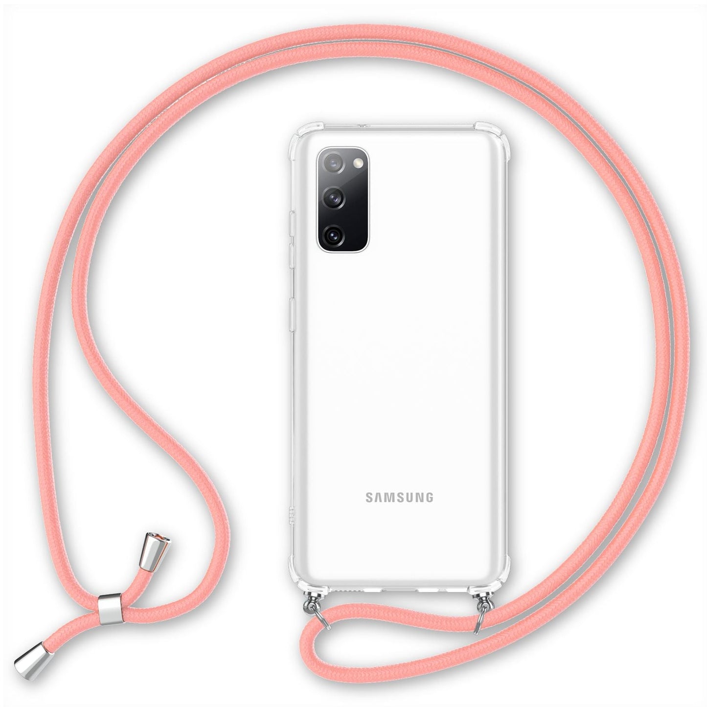 NALIA Handykette für Samsung Galaxy S20 FE – Transparentes Hybrid-Case & Band – HANGIT (Anti-Gelb Rückseite & Verstellbar) – Marke aus Berlin