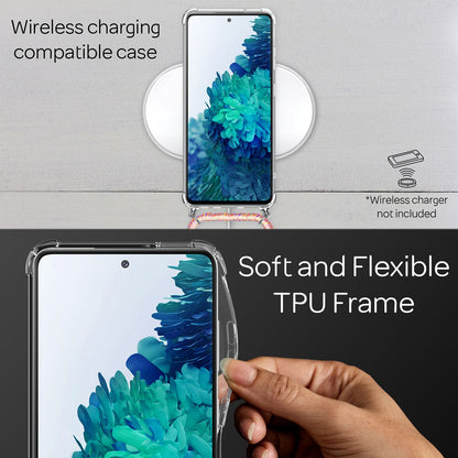 NALIA Handykette für Samsung Galaxy S20 FE – Transparentes Hybrid-Case & Band – HANGIT (Anti-Gelb Rückseite & Verstellbar) – Marke aus Berlin