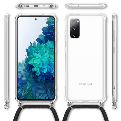 NALIA Handykette für Samsung Galaxy S20 FE – Transparentes Hybrid-Case & Band – HANGIT (Anti-Gelb Rückseite & Verstellbar) – Marke aus Berlin