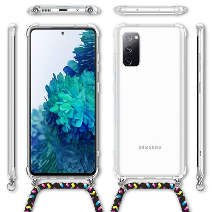 NALIA Handykette für Samsung Galaxy S20 FE – Transparentes Hybrid-Case & Band – HANGIT (Anti-Gelb Rückseite & Verstellbar) – Marke aus Berlin