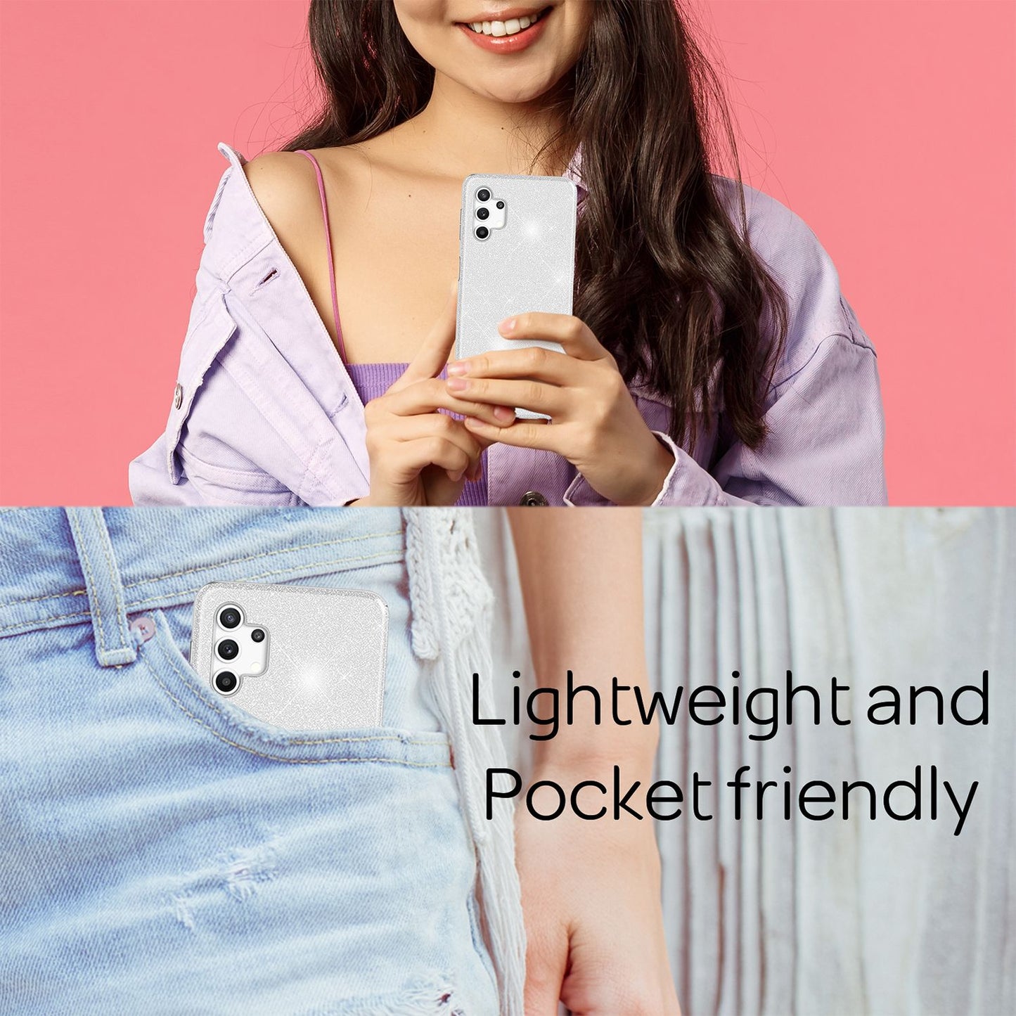 NALIA Glitzerhülle für Samsung Galaxy A32 5G – Funkelnder Glitzer-Look & Grip – SHINEPOP (Silikon Case) – Marke aus Berlin
