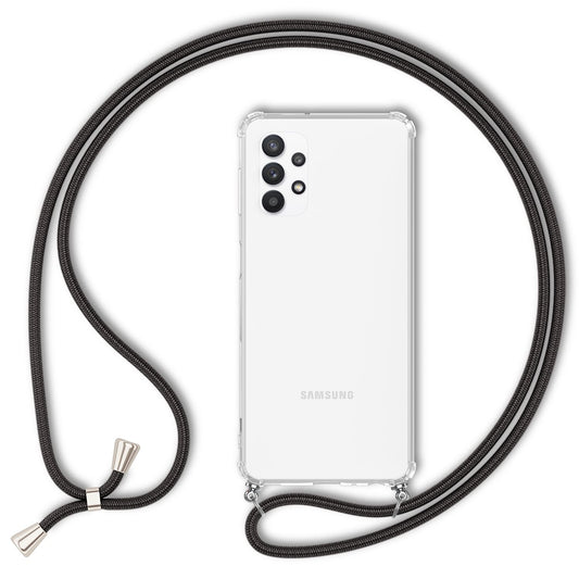 NALIA Handykette für Samsung Galaxy A32 5G – Transparentes Hybrid-Case & Band – HANGIT (Anti-Gelb Rückseite & Verstellbar) – Marke aus Berlin
