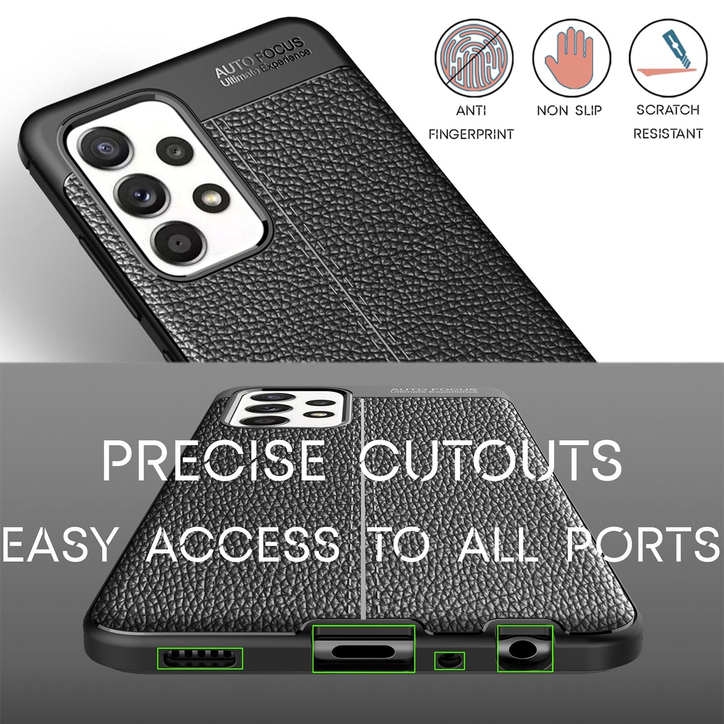 NALIA Leder Look Case kompatibel mit Samsung Galaxy A52 5G / A52 / A52s 5G Hülle, Schwarze Handyhülle Silikon Schutzhülle Stoßfest Rutschfest, Slim Phone Backcover Skin Dünne Handy-Tasche Cover Etui