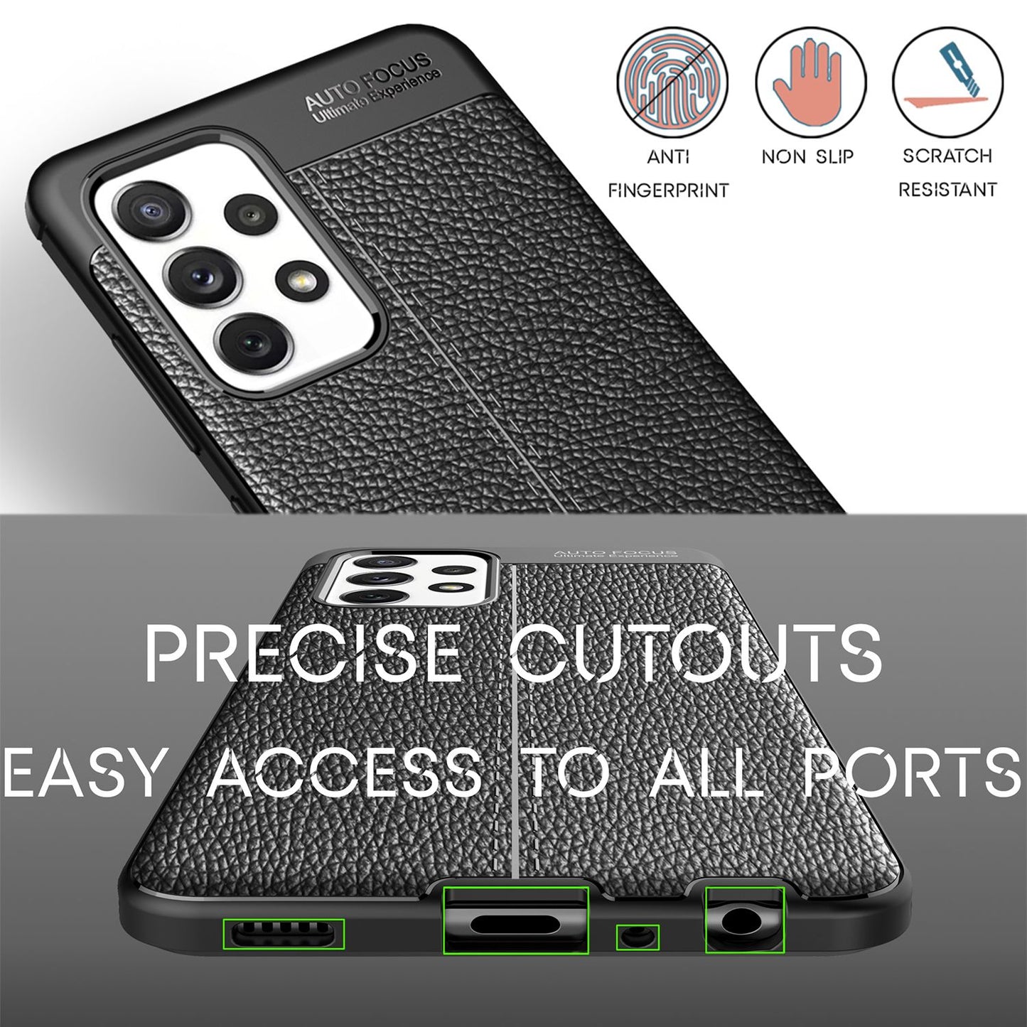 NALIA Design Case kompatibel mit Samsung Galaxy A72 Hülle, Leder Look Stylische Handyhülle Stoßfeste Silikon Schutzhülle, Slim Phone Backcover Skin Dünne Handy-Tasche Cover Etui Kratzfest - Schwarz