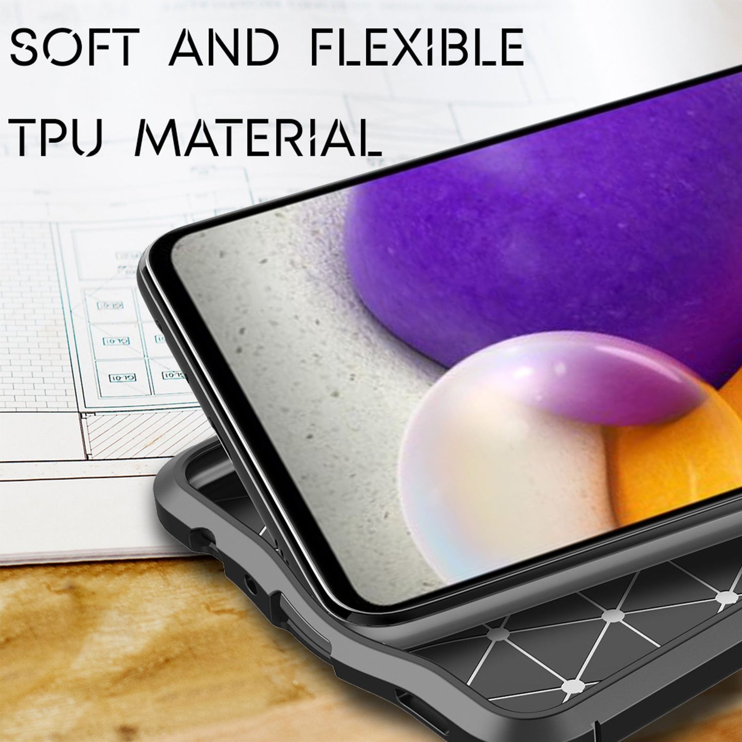 NALIA Design Case kompatibel mit Samsung Galaxy A72 Hülle, Leder Look Stylische Handyhülle Stoßfeste Silikon Schutzhülle, Slim Phone Backcover Skin Dünne Handy-Tasche Cover Etui Kratzfest - Schwarz