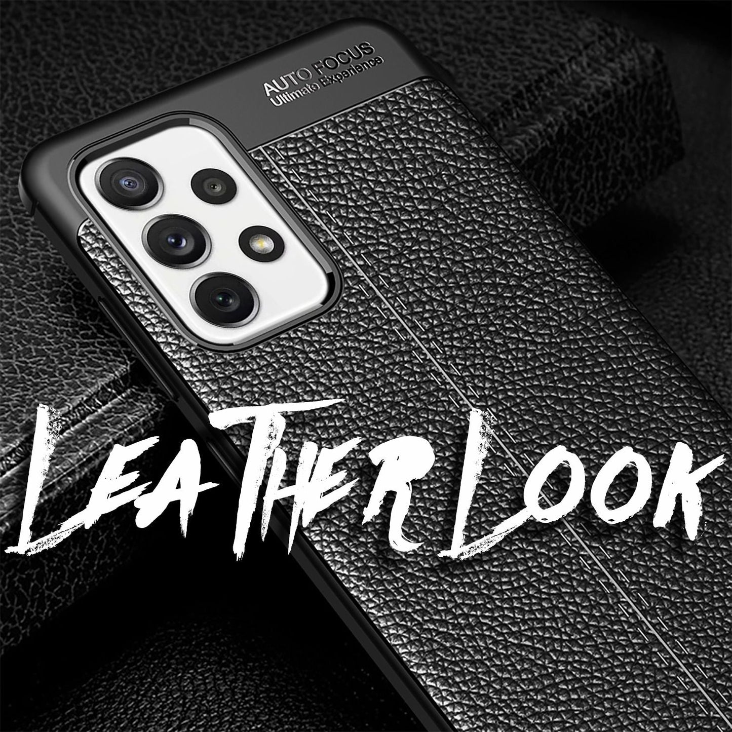 NALIA Design Case kompatibel mit Samsung Galaxy A72 Hülle, Leder Look Stylische Handyhülle Stoßfeste Silikon Schutzhülle, Slim Phone Backcover Skin Dünne Handy-Tasche Cover Etui Kratzfest - Schwarz