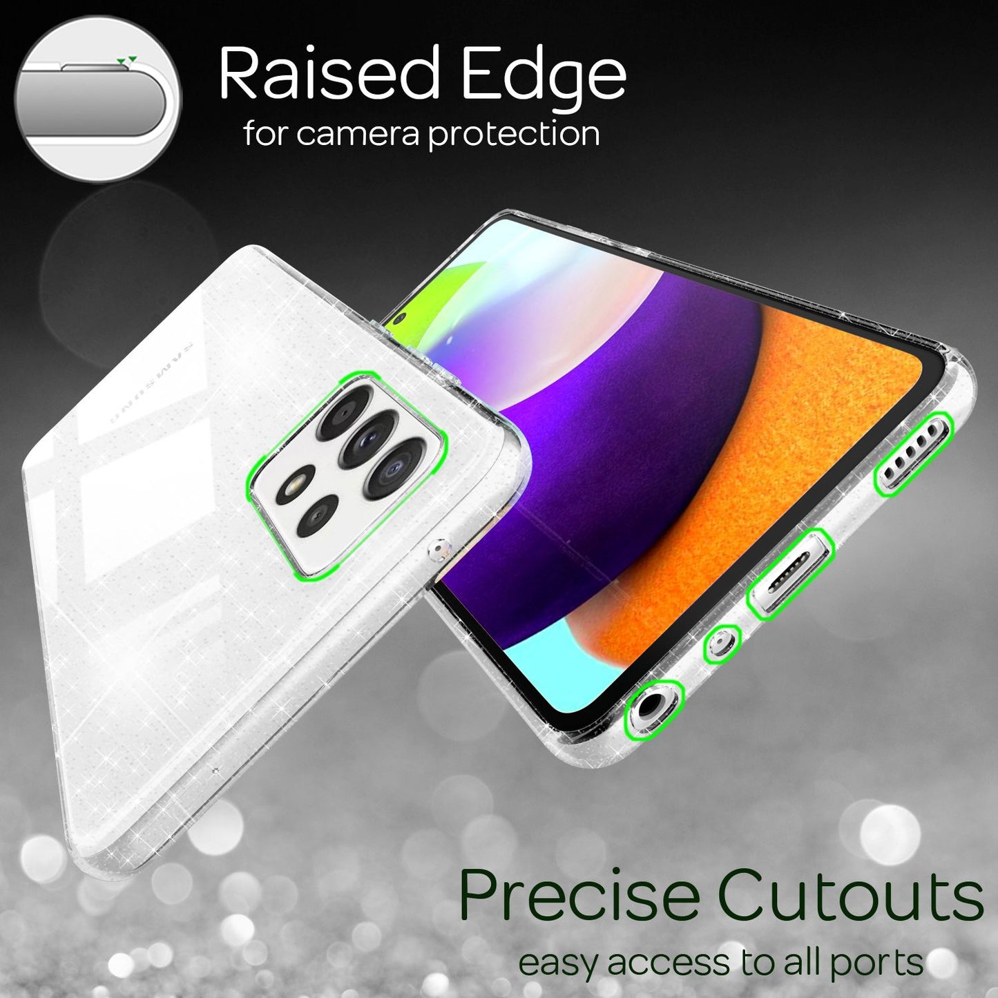 NALIA Glitzerhülle für Samsung Galaxy A52 / A52 5G / A52s 5G – Funkelndes Silikon Case – DAZZLIN (Transparent & Stoßfest) – Marke aus Berlin