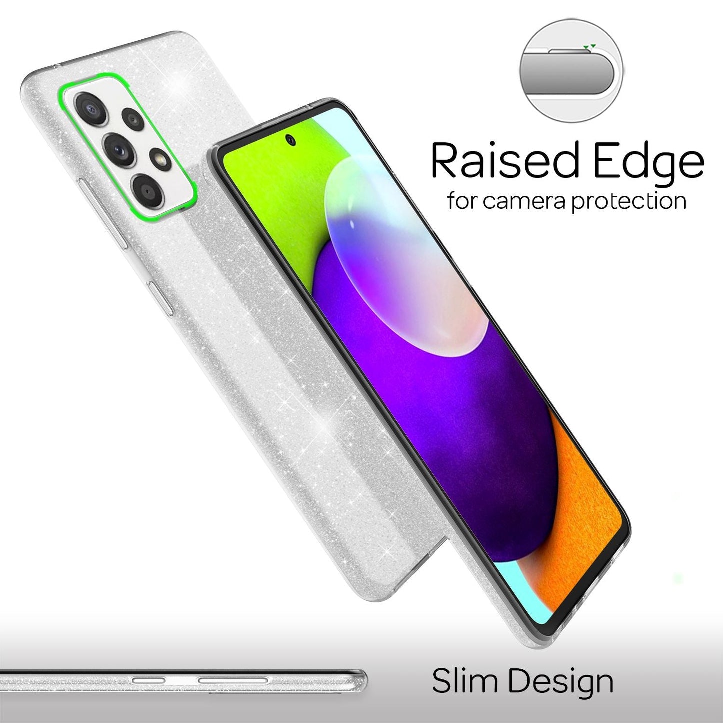 NALIA Glitzerhülle für Samsung Galaxy A52 / A52 5G / A52s 5G – Funkelnder Glitzer-Look & Grip – SHINEPOP (Silikon Case) – Marke aus Berlin