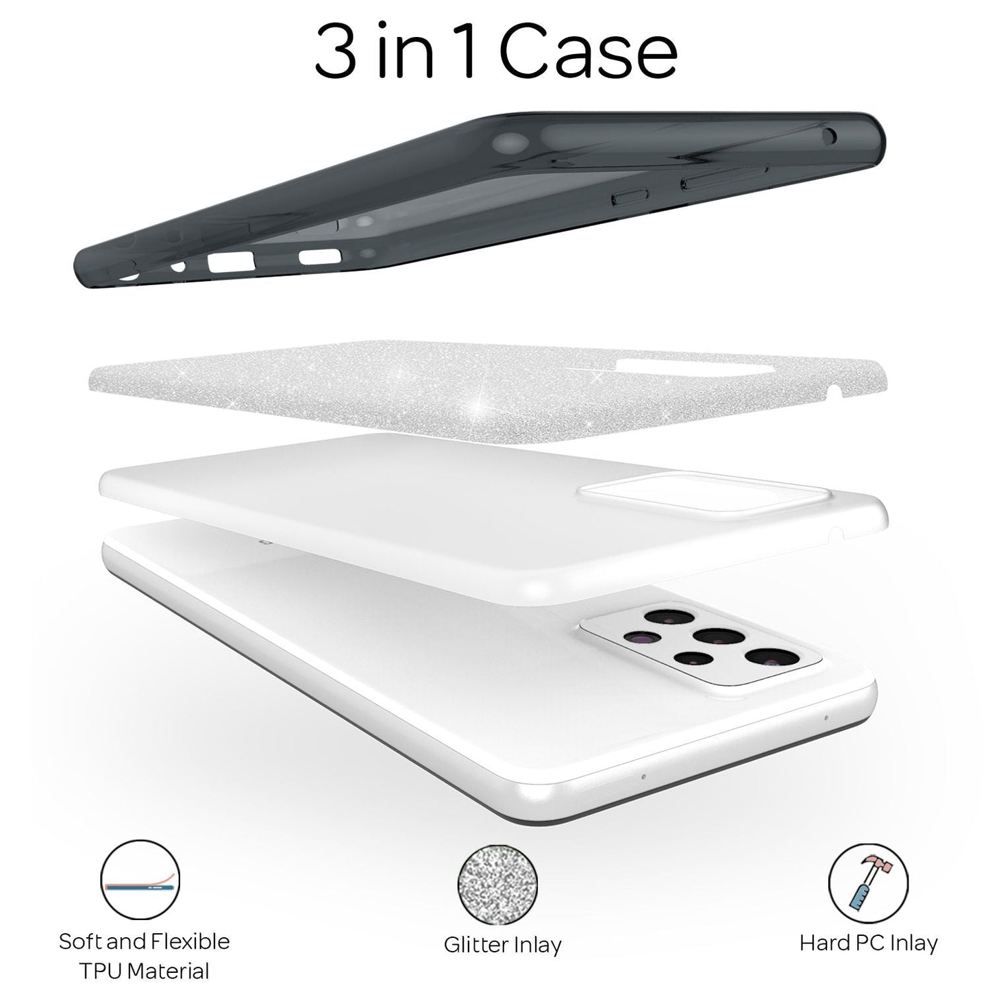 NALIA Glitzerhülle für Samsung Galaxy A52 / A52 5G / A52s 5G – Funkelnder Glitzer-Look & Grip – SHINEPOP (Silikon Case) – Marke aus Berlin
