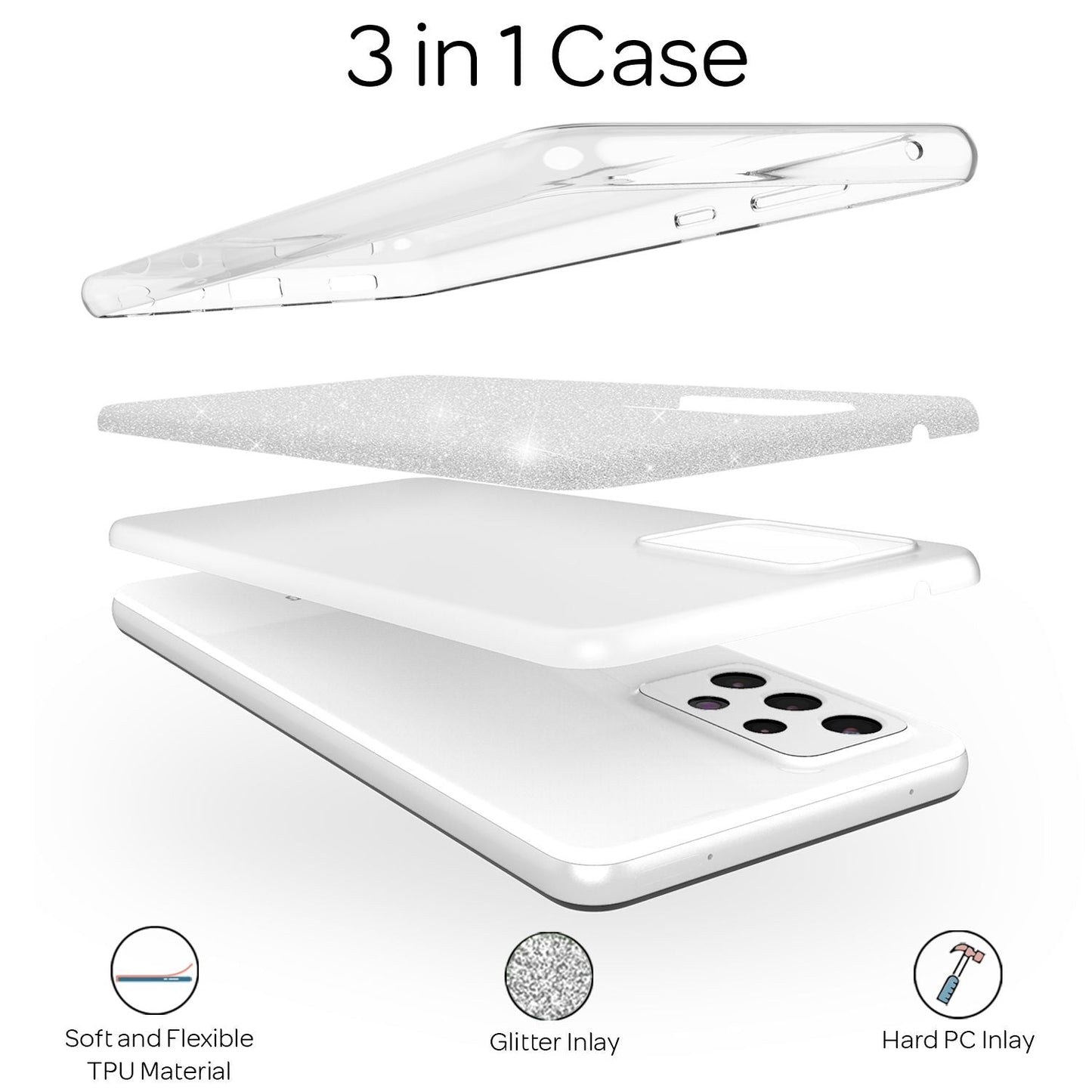 NALIA Glitzerhülle für Samsung Galaxy A52 / A52 5G / A52s 5G – Funkelnder Glitzer-Look & Grip – SHINEPOP (Silikon Case) – Marke aus Berlin