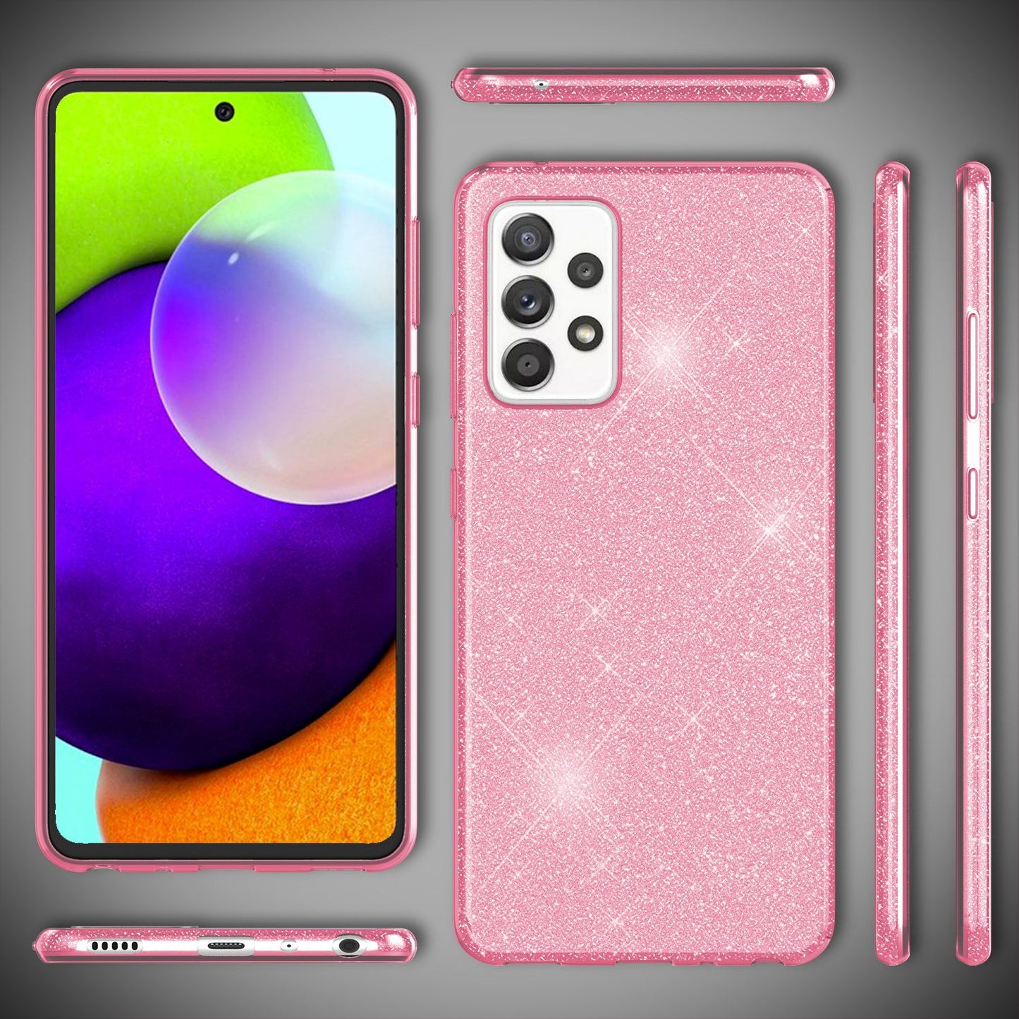 NALIA Glitzerhülle für Samsung Galaxy A52 / A52 5G / A52s 5G – Funkelnder Glitzer-Look & Grip – SHINEPOP (Silikon Case) – Marke aus Berlin