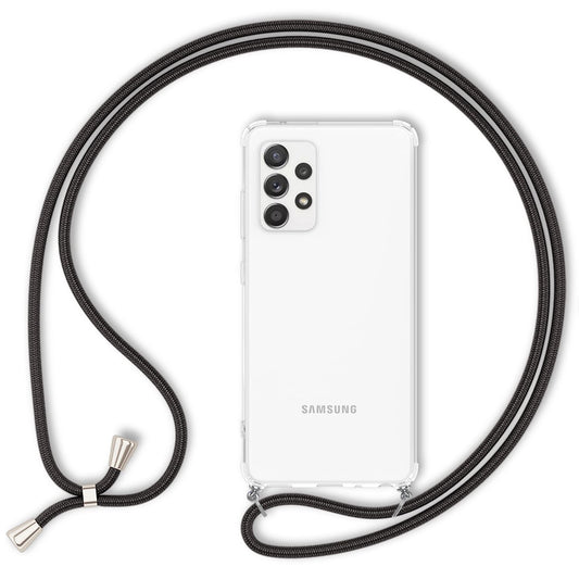 NALIA Handykette für Samsung Galaxy A52 / A52 5G / A52s 5G – Transparentes Hybrid-Case & Band – HANGIT (Anti-Gelb Rückseite & Verstellbar) – Marke aus Berlin