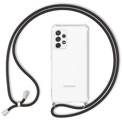 NALIA Handykette für Samsung Galaxy A72 – Transparentes Hybrid-Case & Band – HANGIT (Anti-Gelb Rückseite & Verstellbar) – Marke aus Berlin