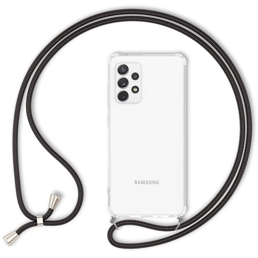 NALIA Handykette für Samsung Galaxy A72 – Transparentes Hybrid-Case & Band – HANGIT (Anti-Gelb Rückseite & Verstellbar) – Marke aus Berlin