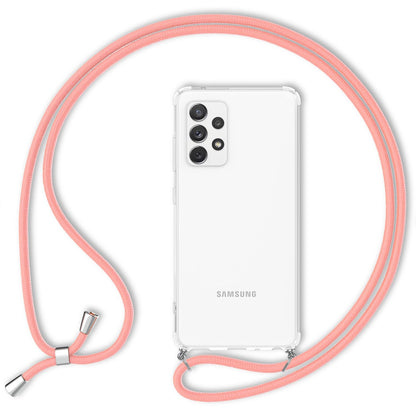 NALIA Handykette für Samsung Galaxy A72 – Transparentes Hybrid-Case & Band – HANGIT (Anti-Gelb Rückseite & Verstellbar) – Marke aus Berlin