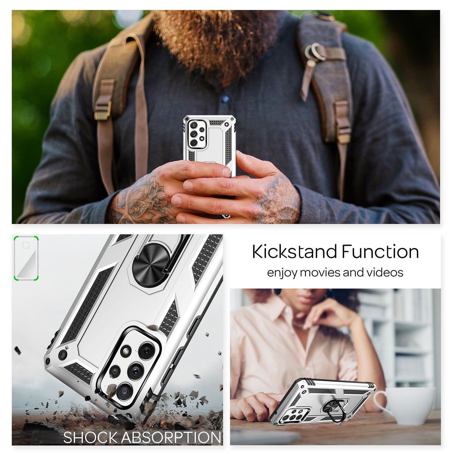 NALIA Panzerhülle für Samsung Galaxy A72 – Ring-Ständer 360° & Magnet-Halterung Kompatibel – RINGDEFEND (Stoßfestes Outdoor Case) – Marke aus Berlin